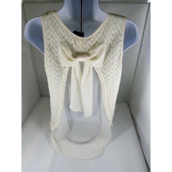 Womens Top YA LOS ANGELES Beige Sheer Zig Zag w/Bow on Back Cotton Blend Medium - Picture 6 of 9